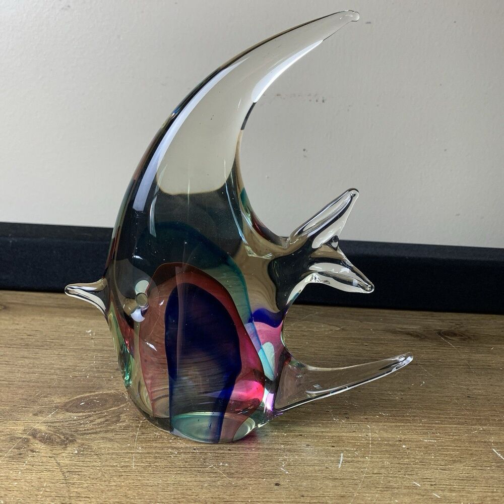 Blown Art Glass Fish Angelfish Figure Nautical Modern MCM Colorful Beach Decor